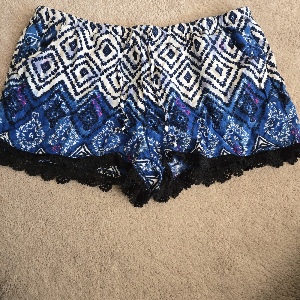 No Boundaries Navy and White Patterned Shorts with Black Trim